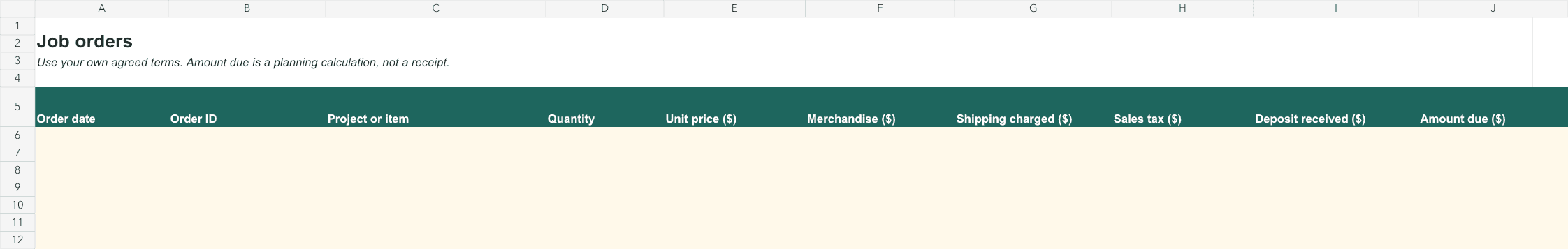 Preview of the operations templates workbook